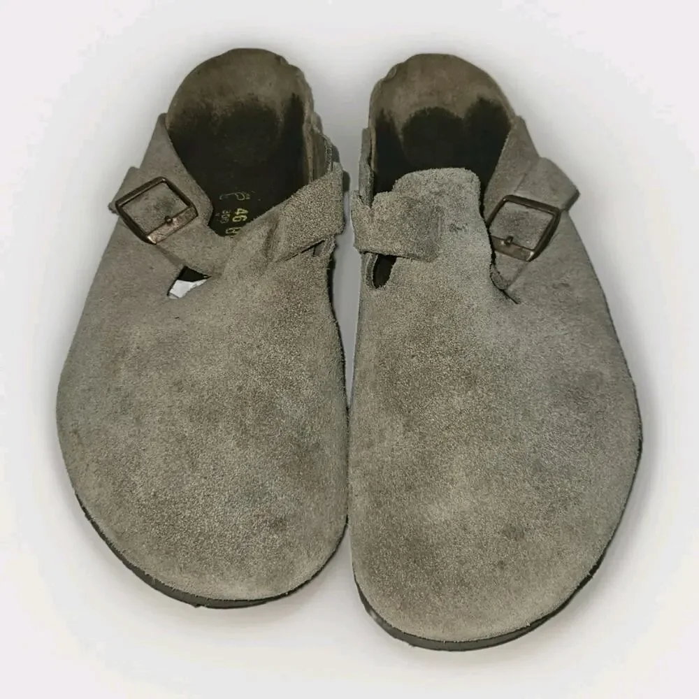 Birkenstock Boston Taupe Suede Leather Soft Footbed Clog Shoes Size 46 (13 US)